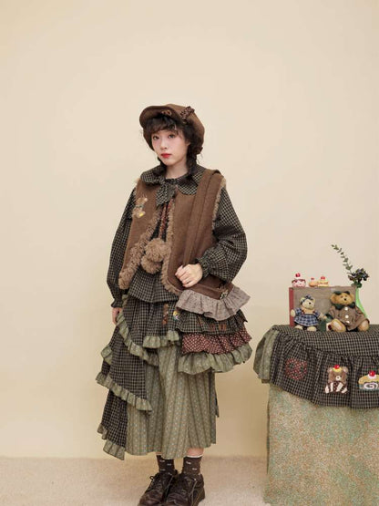 Vintage Girly Dark Green Plaid Shirt【s0000014842】