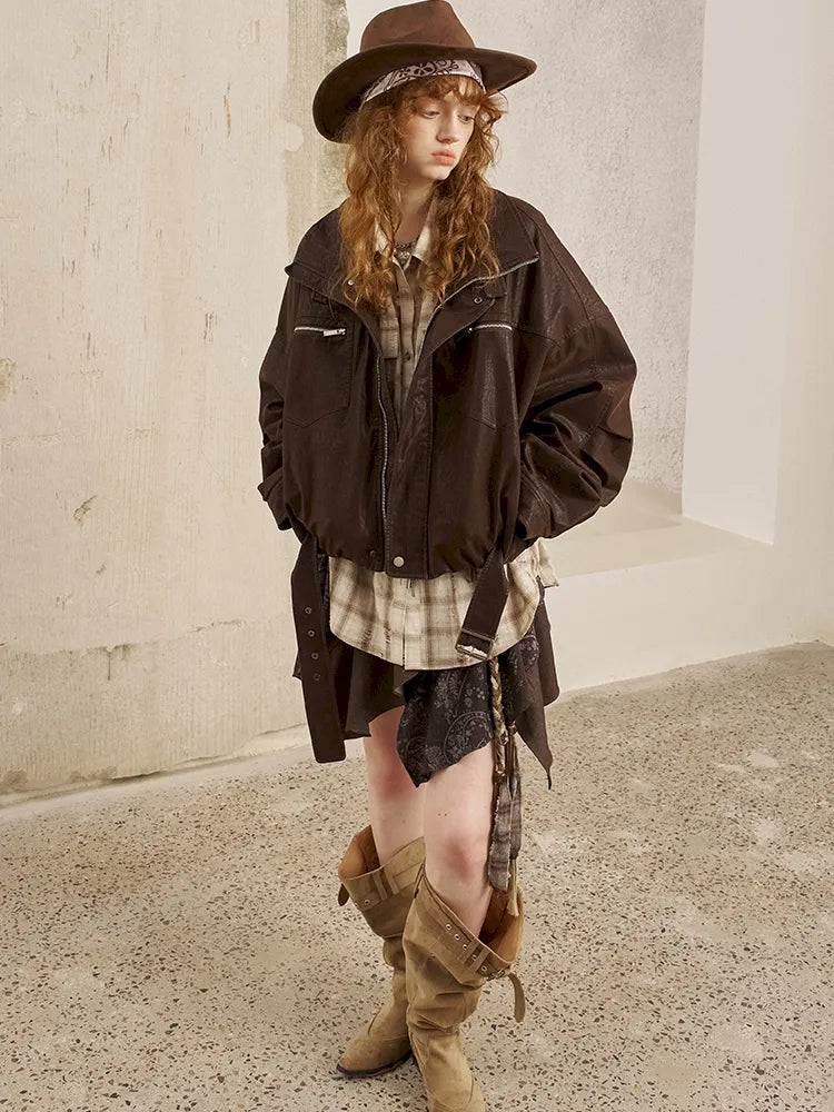 Stand Collar Motorcycle Leather Jacket【s0000014042】