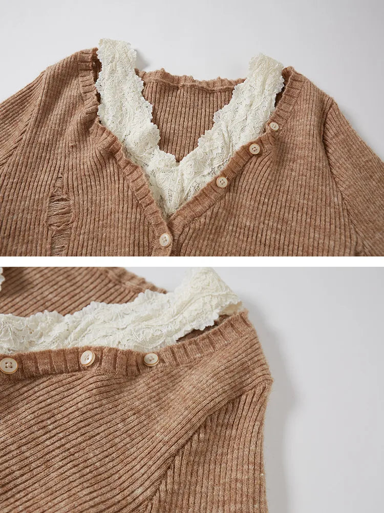 Slim-Fit V-Neck Off-Shoulder Knit Cardigan【s0000014061】