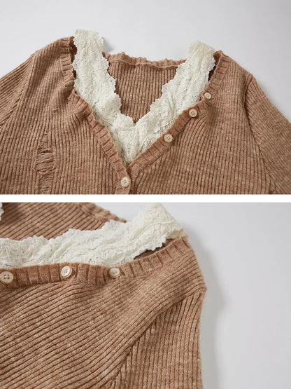 Slim-Fit V-Neck Off-Shoulder Knit Cardigan【s0000014061】