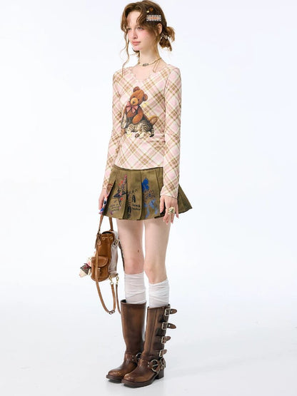 Graffiti Print Pleated Skirt【s0000017889】