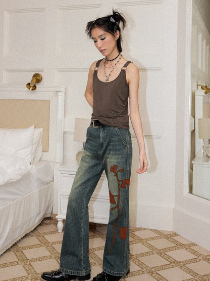 Ginkgo Embroidered Denim Bootcut【s0000016651】