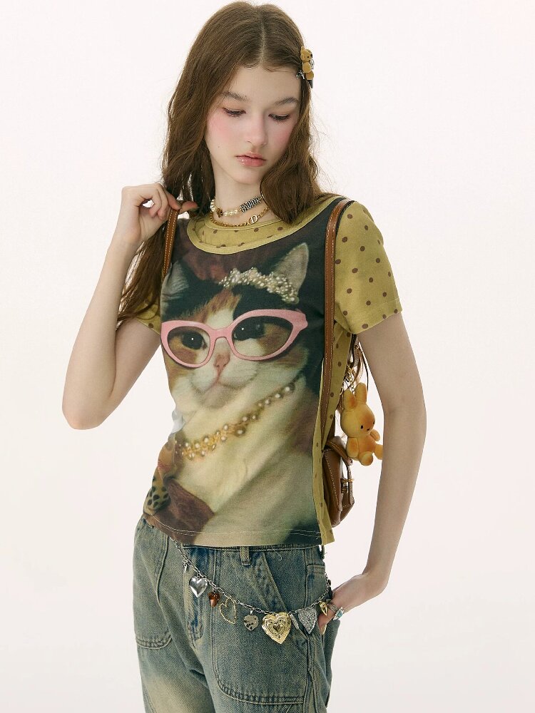 Retro Vintage Cat Print T-Shirt【s0000016855】