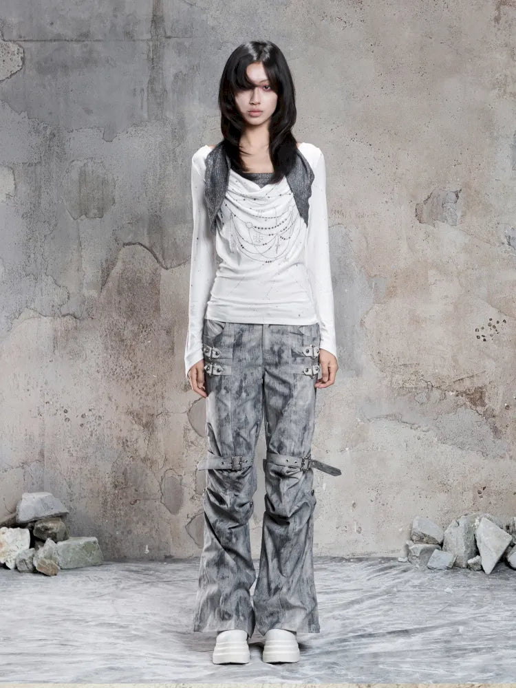 Asymmetrical faux two-piece long-sleeve knit top【s0000014134】