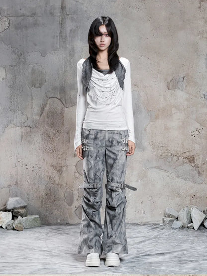 Asymmetrical faux two-piece long-sleeve knit top【s0000014134】