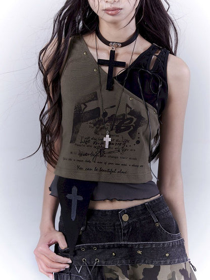 Wasteland slimming printed vest top【s0000012840】