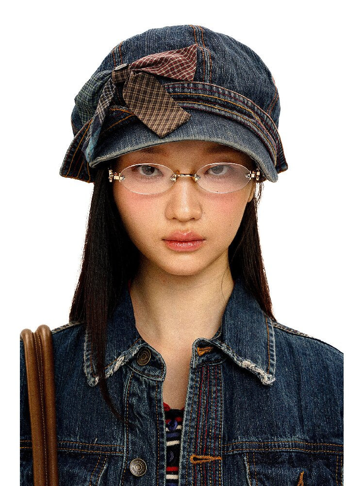 Big Bow Check Panelled Denim Hat【s0000016126】
