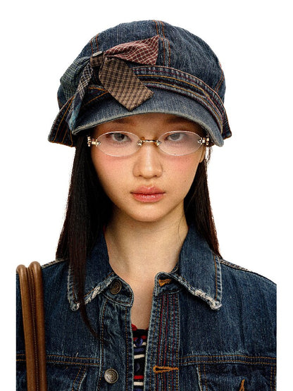 Big Bow Check Panelled Denim Hat【s0000016126】