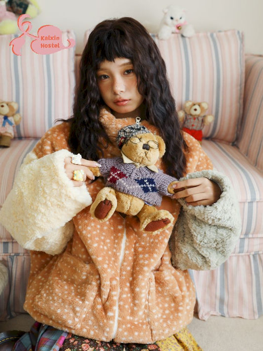 Fawn Spot Colorblocking Fleece Jacket【s0000011154】