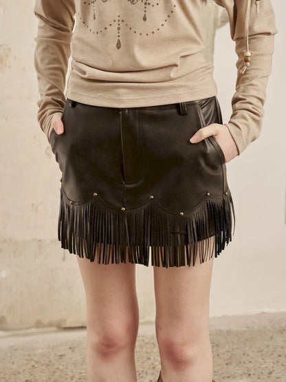 Fringe-Trimmed Mini Skirt【s0000014048】