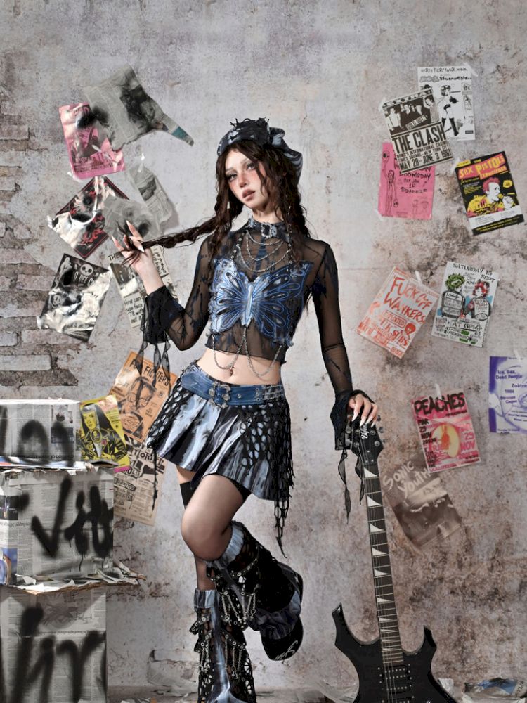 Butterfly Breast Plunge Mesh Bottom Shirt【s0000013506】