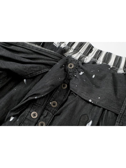 Ink splattered heavy deconstructed junk rock shirt modified thin jeans【s0000009572】