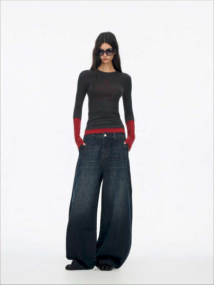 Fake Two-Piece Letter Print Slim Long-Sleeve T-Shirt【s0000014874】