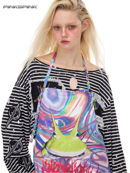 Lace rivet punk lace-up apron【s0000012970】