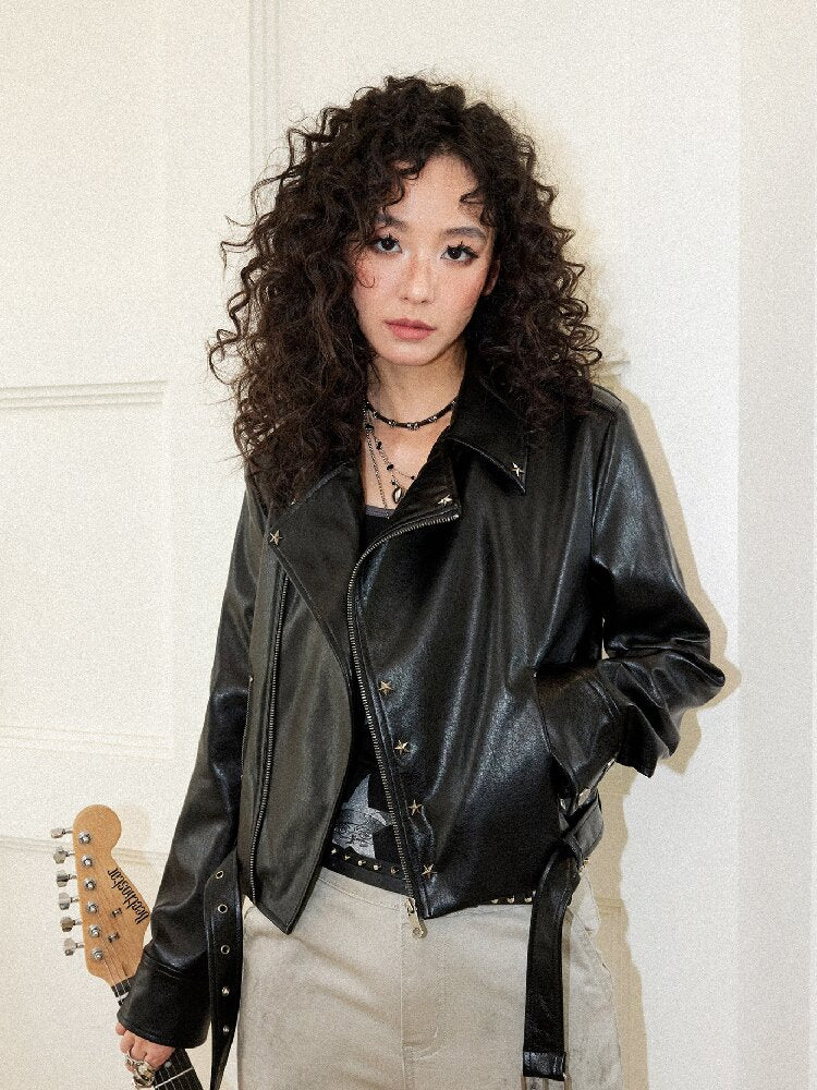 Sleek Rock Star Leather Jacket【s0000017903】