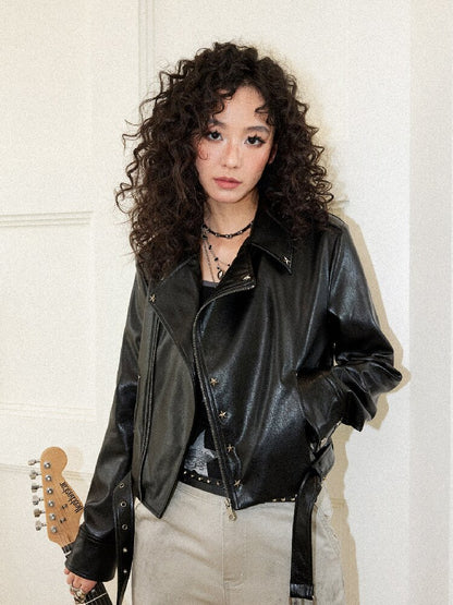 Sleek Rock Star Leather Jacket【s0000017903】