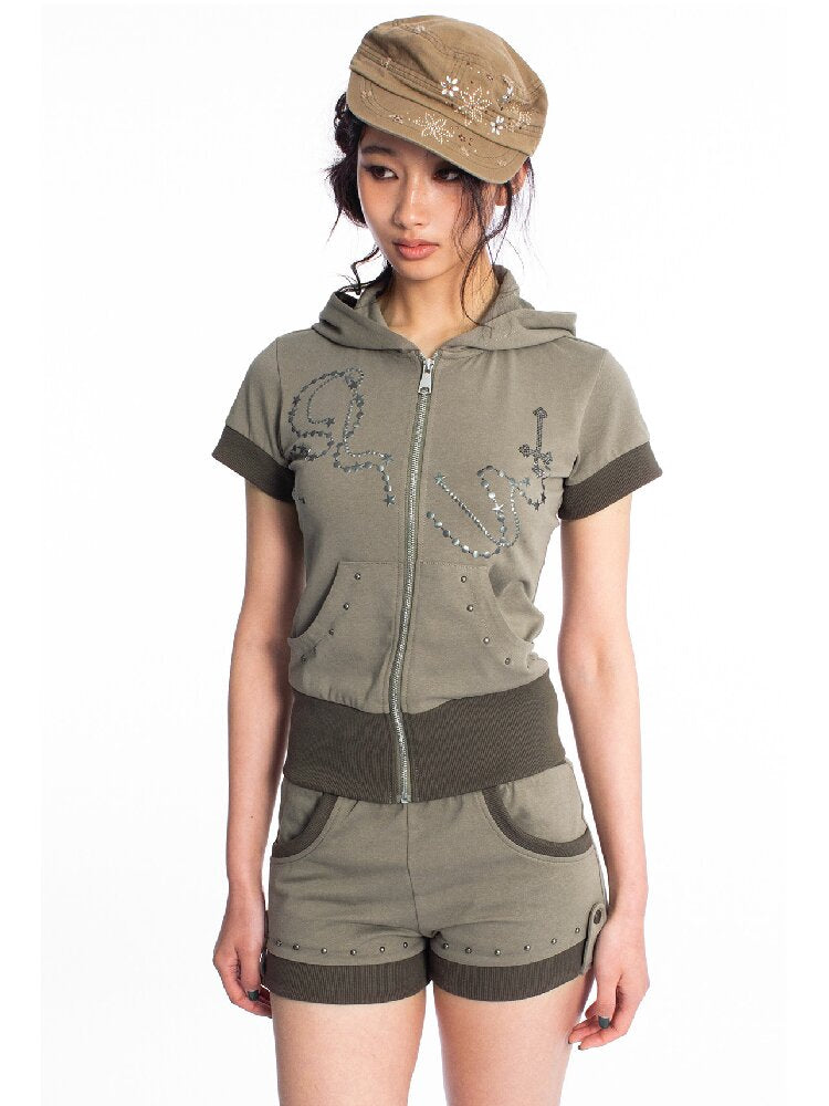 Star Chain Rivet Hooded Shorts Set【s0000018050】