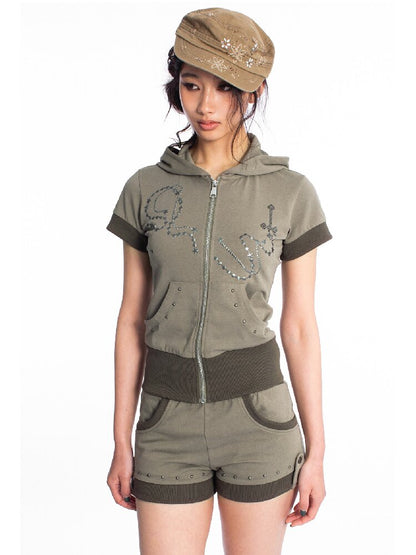 Star Chain Rivet Hooded Shorts Set【s0000018050】