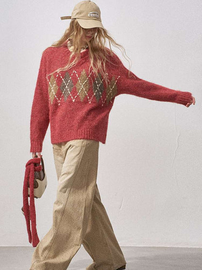 Diamond Plaid Knit Sweater Pants【s0000015072】