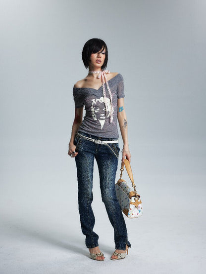 Thin Slim Large V Neck One Shoulder T【s0000017009】