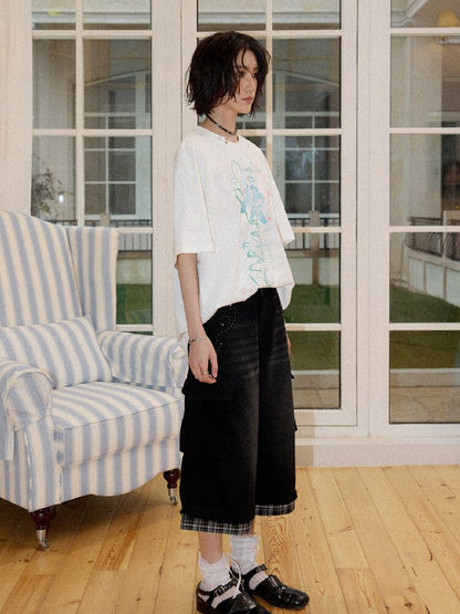 Spliced Plaid Diamond Wide Jeans【s0000016659】