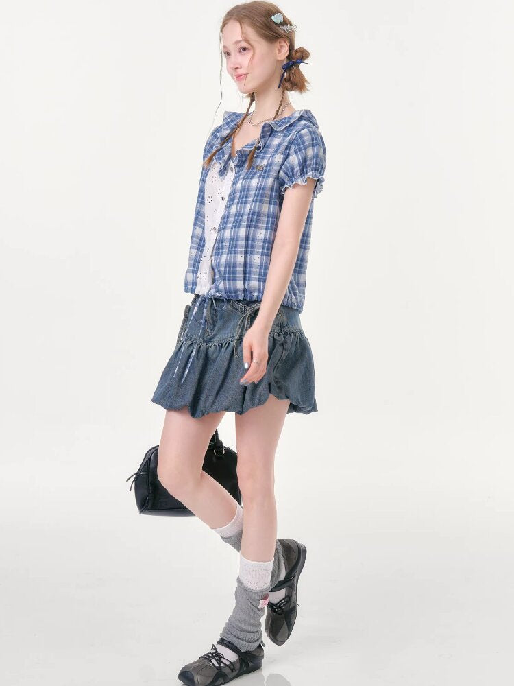 Plaid Splicing Hollow Shirt【s0000016618】