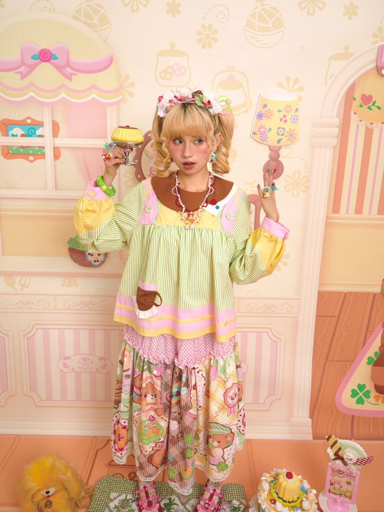 Asymmetric Neck Cute Doll Shirt【s0000013349】