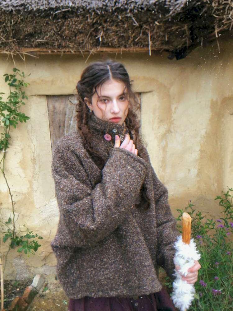 Brown Woolen Loose Button Coat【s0000014896】