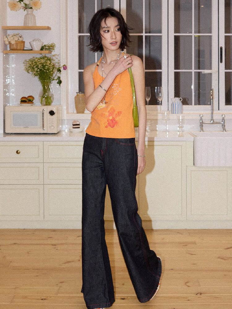 Topstitch Embroidered Flared Pants【s0000016658】