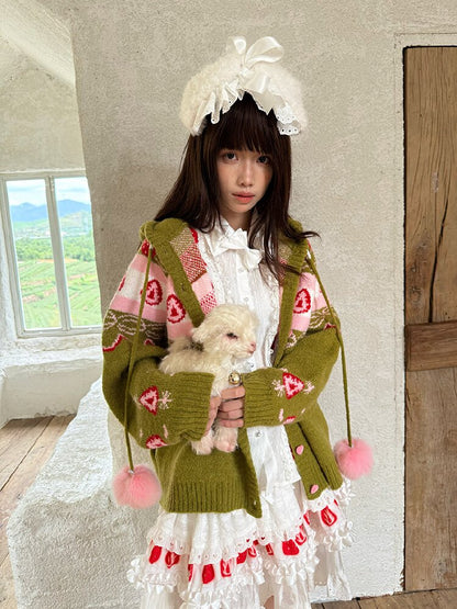 Strawberry Matcha Fair Isle Cardigan【s0000018535】