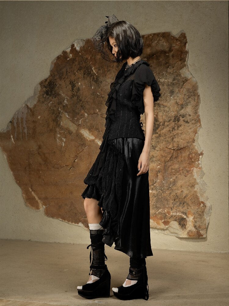 Court Style Dark Punk Puff Sleeve Shirt【s0000016886】