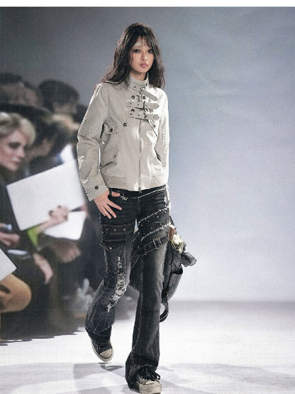 Splicing Hole Grunge Straight Jeans【s0000016284】