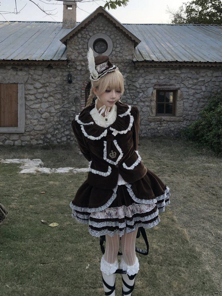 Vintage Brown Velvet Lace Blazer【s0000015616】