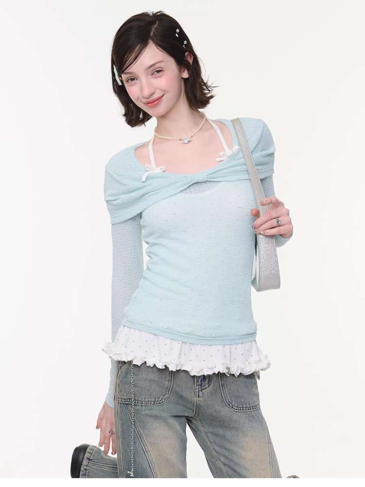 Soft Cloud Knot Slim Knitted Top【s0000015426】