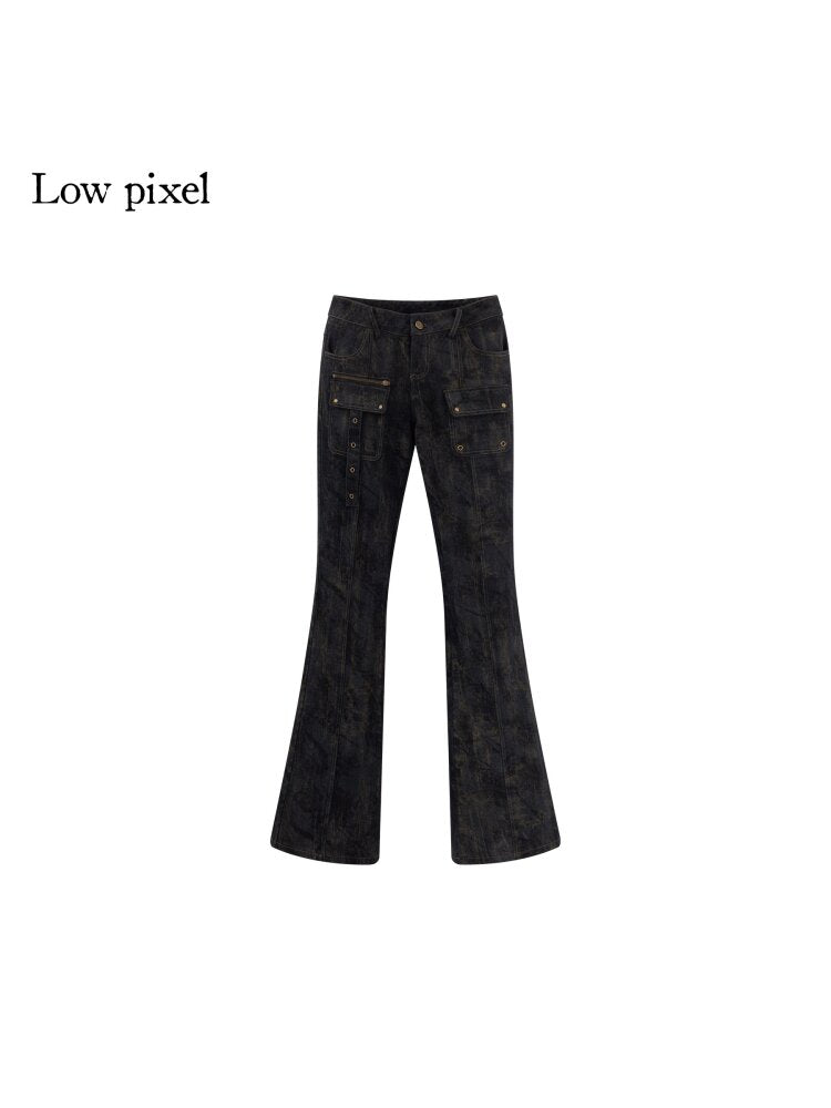 Color Cargo Flared Studded Jeans【s0000015609】