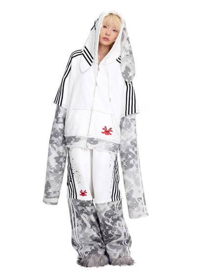 Skull Print Puff Sleeve Rabbit Ear Hoodie Jacket【s0000014419】