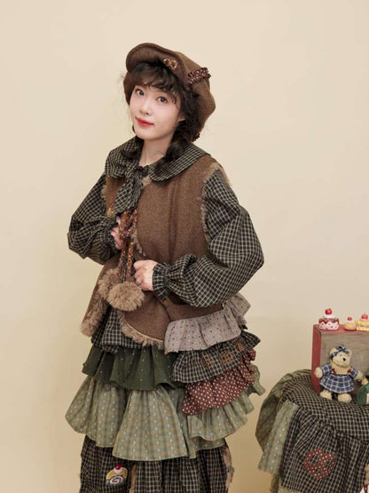 Vintage Plaid Floral Wool Cake Bag【s0000014847】