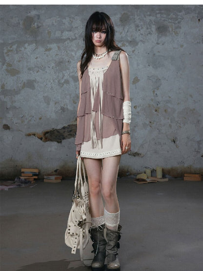 Ruffle Fringe Loose Faux Two-Piece Dress【s0000018099】