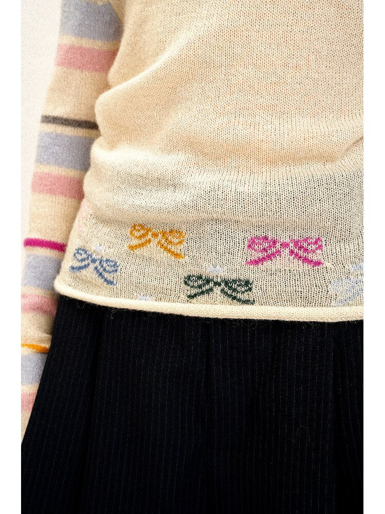 Contrast Striped Bow Knit Sweater【s0000016109】