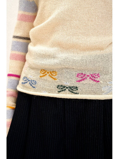 Contrast Striped Bow Knit Sweater【s0000016109】