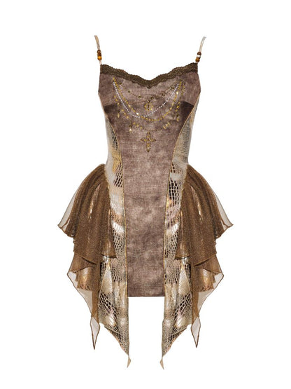 Snake pattern splicing halter dress【s0000013504】