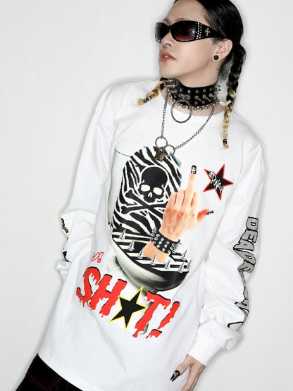 Hipster Middle Finger SHIT T-Shirt【s0000010266】