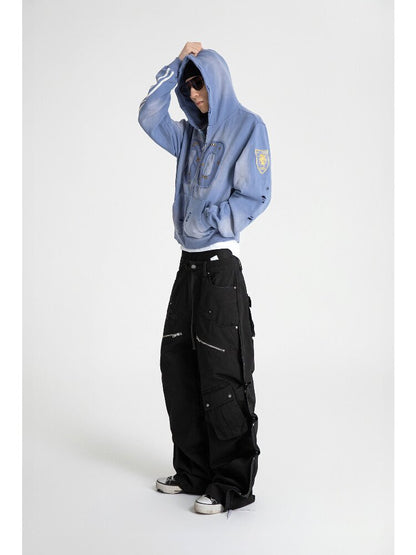 Embroidered Distressed Zipper Hoodie【s0000018569】