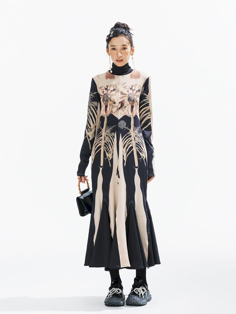 Printed Long Big Hem Dress【s0000011314】