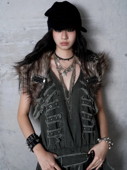 Punk Studded Fuzzy Mini Jacket【s0000014113】