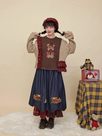 Teddy bear embroidered denim skirt【s0000014176】