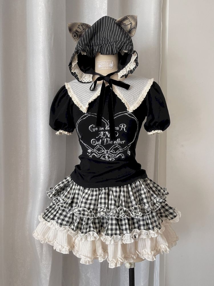 Plaid suit T-shirt/cake skirt【s0000012434】