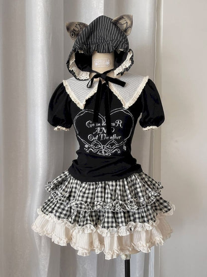 Plaid suit T-shirt/cake skirt【s0000012434】