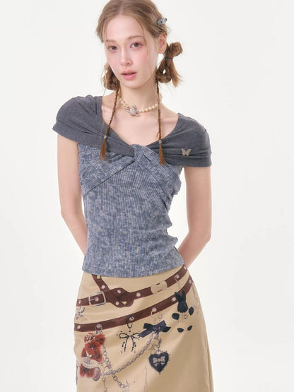Flower Knot Butterfly Slim T-Shirt【s0000016605】