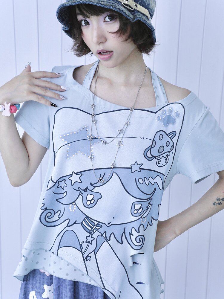 Vintage Halter Strap Two Piece T-shirt【s0000017477】